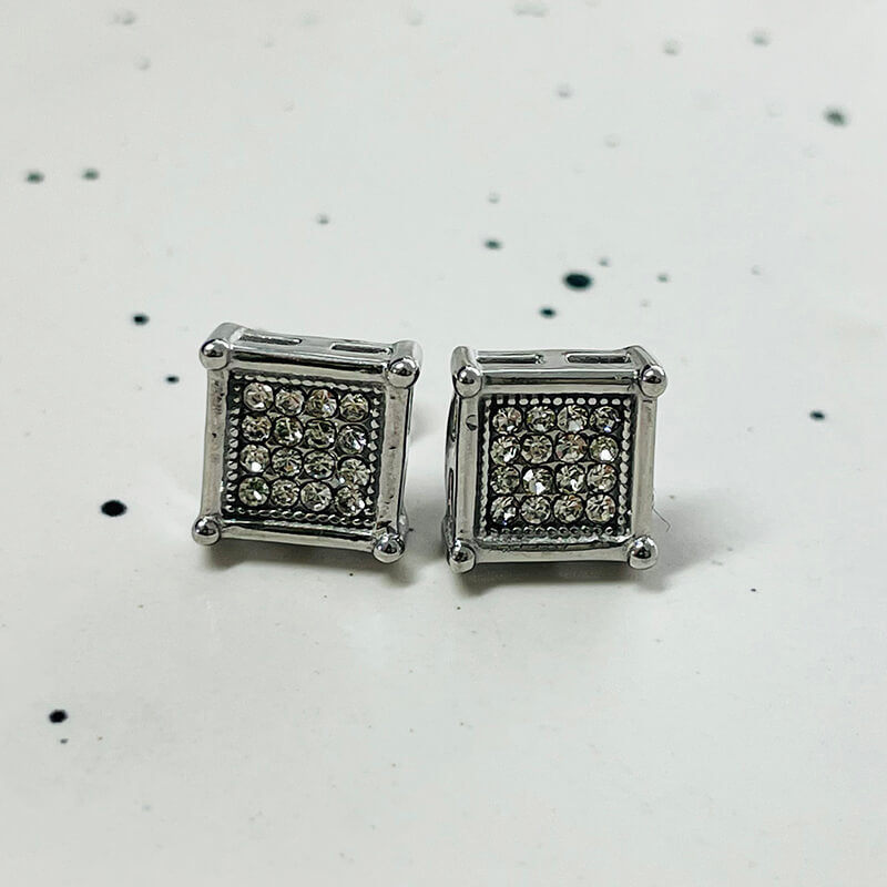 Pendientes redondos cuadrados de acero inoxidable con piedras preciosas