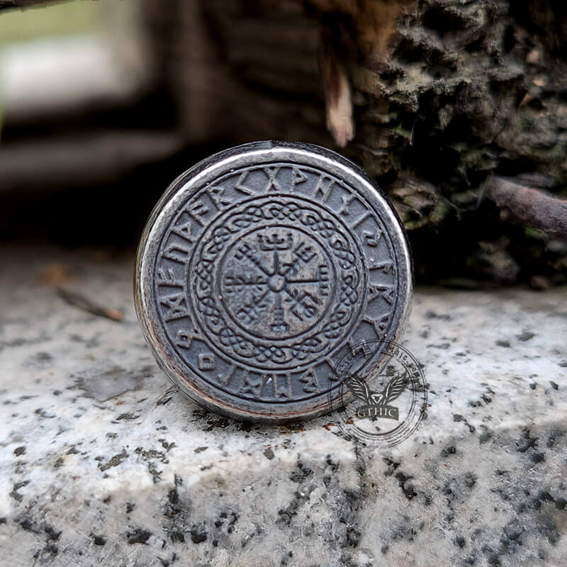 Round Viking Runes Raven Stainless Steel Ring | Gthic.com