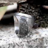 Round Viking Runes Raven Stainless Steel Ring | Gthic.com