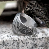 Round Viking Runes Raven Stainless Steel Ring