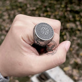 Round Viking Runes Raven Stainless Steel Ring | Gthic.com