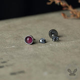 Round Wine Stone Sterling Silver Earrings | Gthic.com