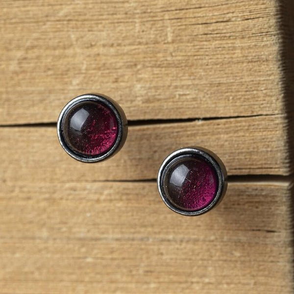 Round Wine Stone Sterling Silver Earrings | Gthic.com