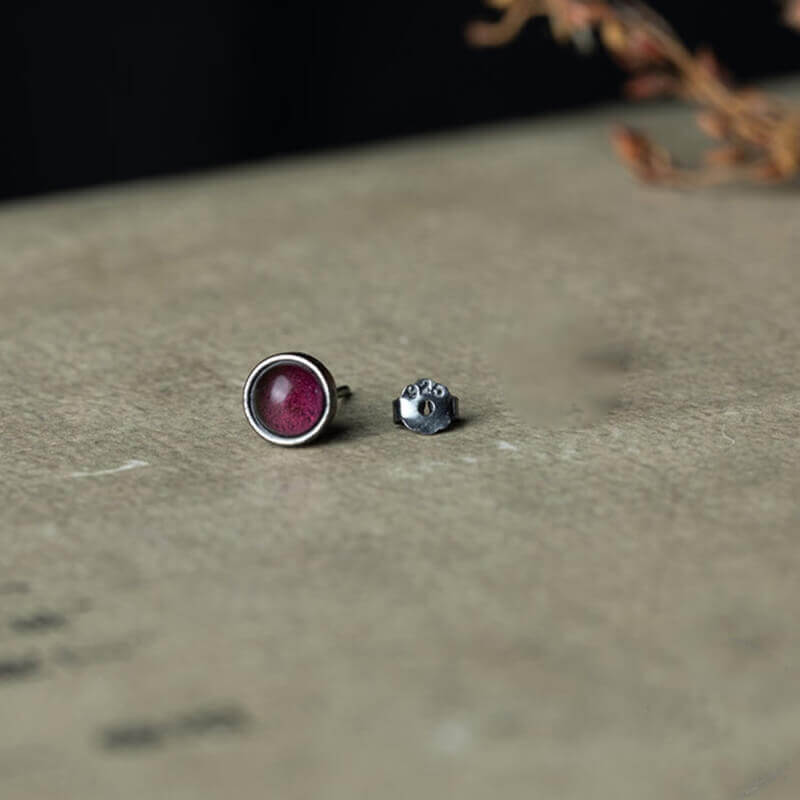 Round Wine Stone Sterling Silver Earrings