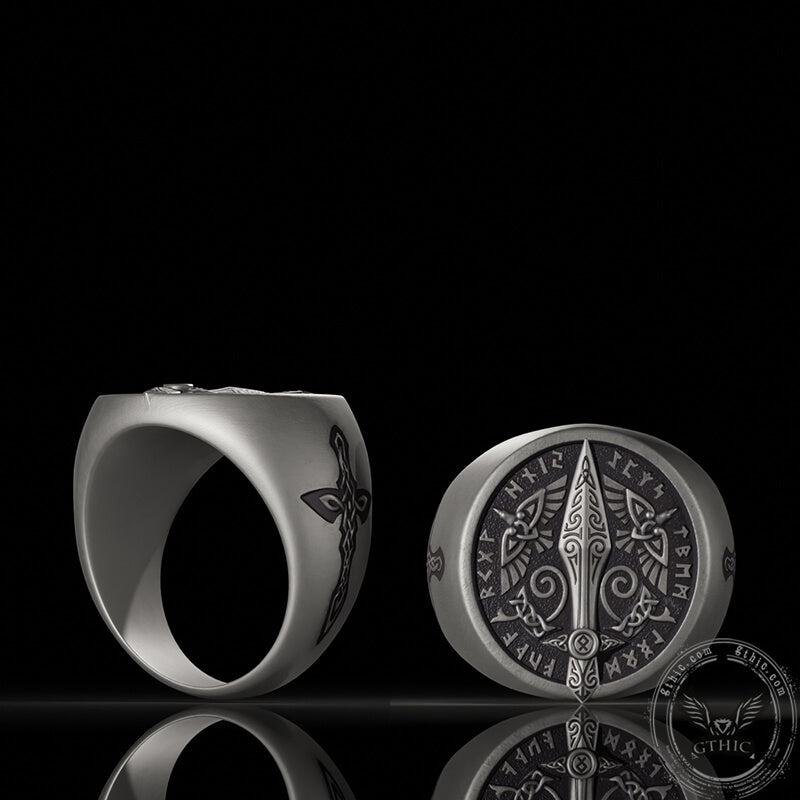 Runes Sword Sterling Silver Viking Ring | Gthic.com