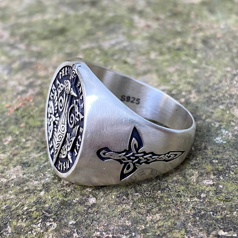 Runes Sword Sterling Silver Viking Ring | Gthic.com