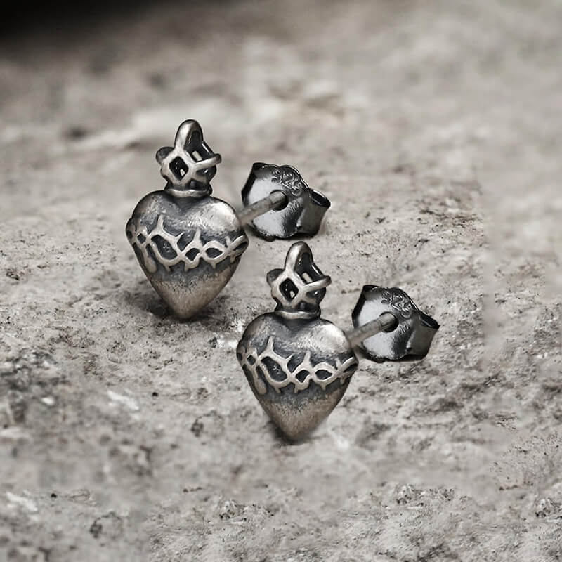 Sacred Heart Sterling Silver Stud Earrings