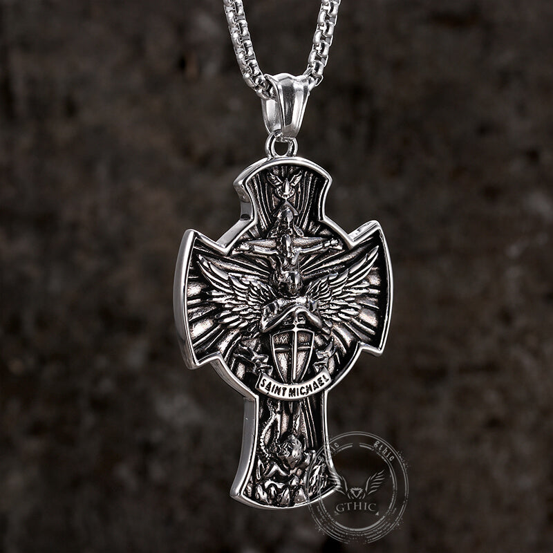 Saint Michael Sword Stainless Steel Cross Pendant | Gthic.com