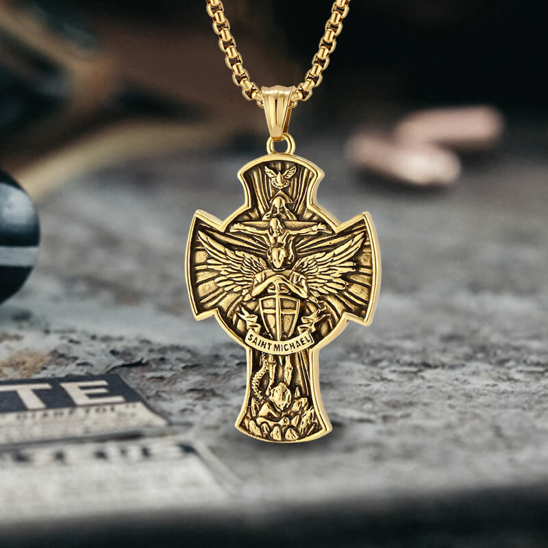 Saint Michael Sword Stainless Steel Cross Pendant 03 | Gthic.com