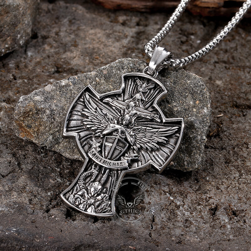 Saint Michael Sword Stainless Steel Cross Pendant | Gthic.com