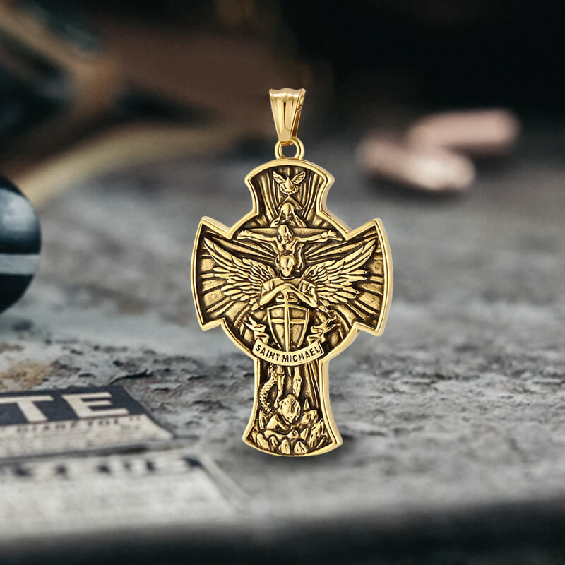 Saint Michael Sword Stainless Steel Cross Pendant