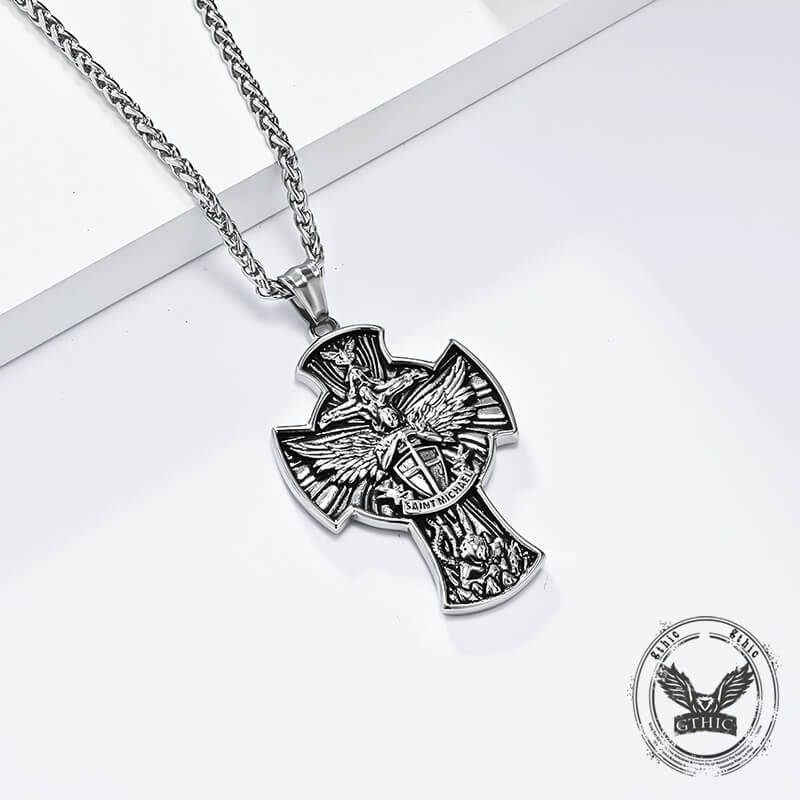 Saint Michael Sword Stainless Steel Cross Pendant
