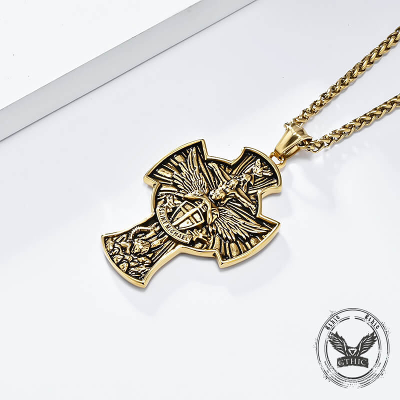 Saint Michael Sword Stainless Steel Cross Pendant