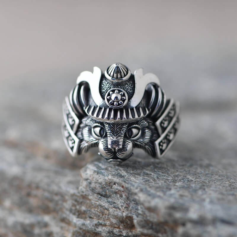 Samurai Cat Sterling Silver Adjustable Ring | Gthic.com