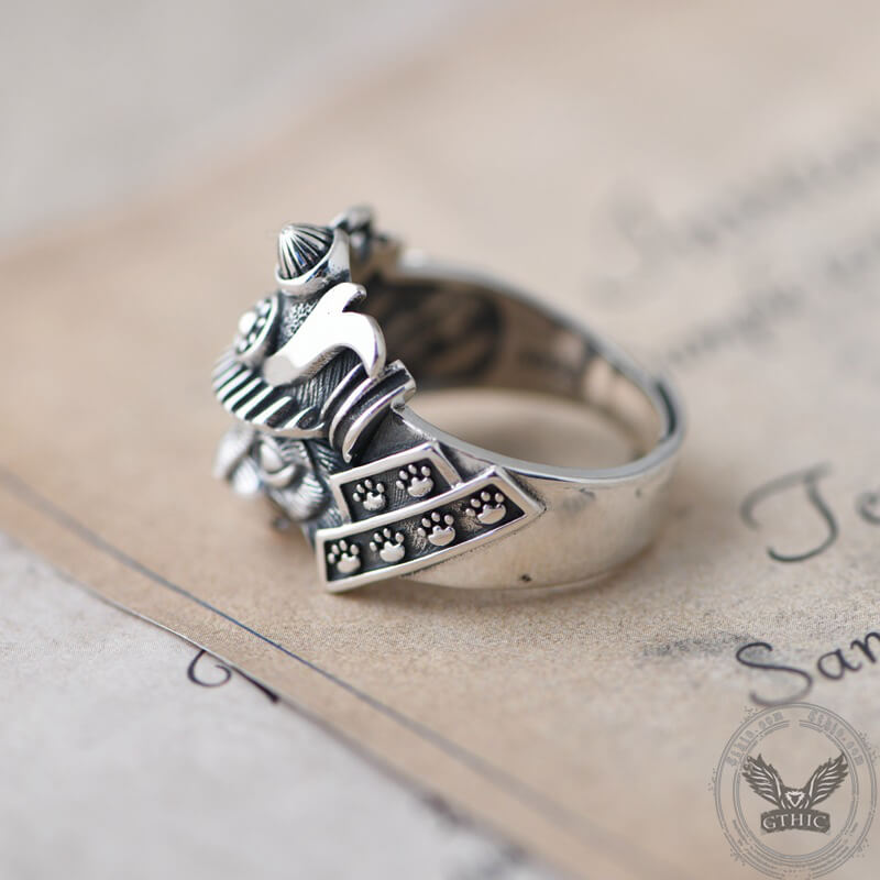 Samurai Cat Sterling Silver Adjustable Ring | Gthic.com