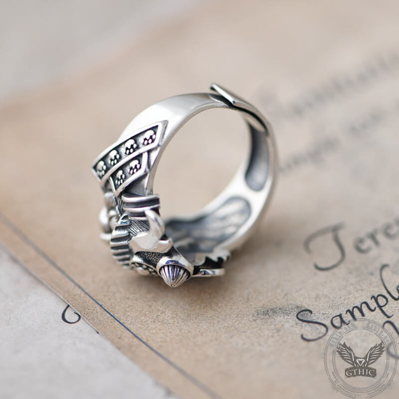 Anillo ajustable de plata de ley con gato samurái