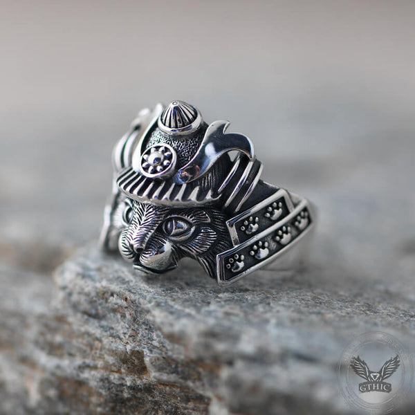 Samurai Cat Sterling Silver Adjustable Ring | Gthic.com
