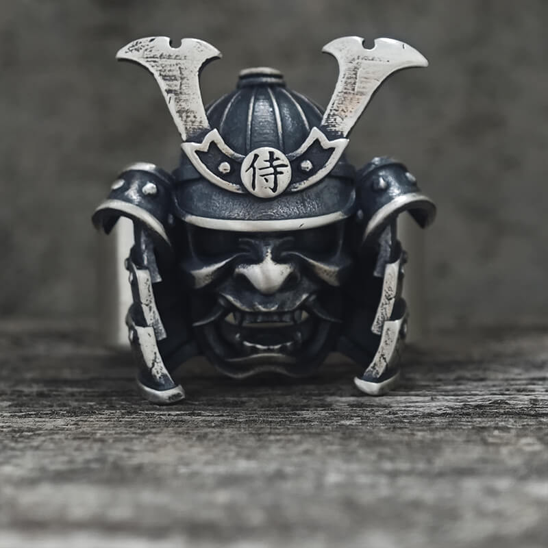 Samurai Mask Warrior Helmet Sterling Silver Ring | Gthic.com