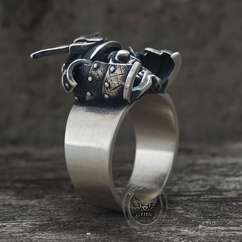 Samurai Mask Warrior Helmet Sterling Silver Ring