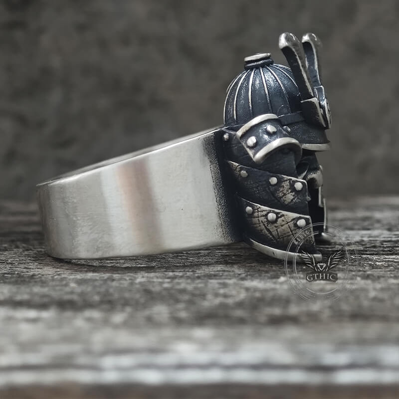 Samurai Mask Warrior Helmet Sterling Silver Ring