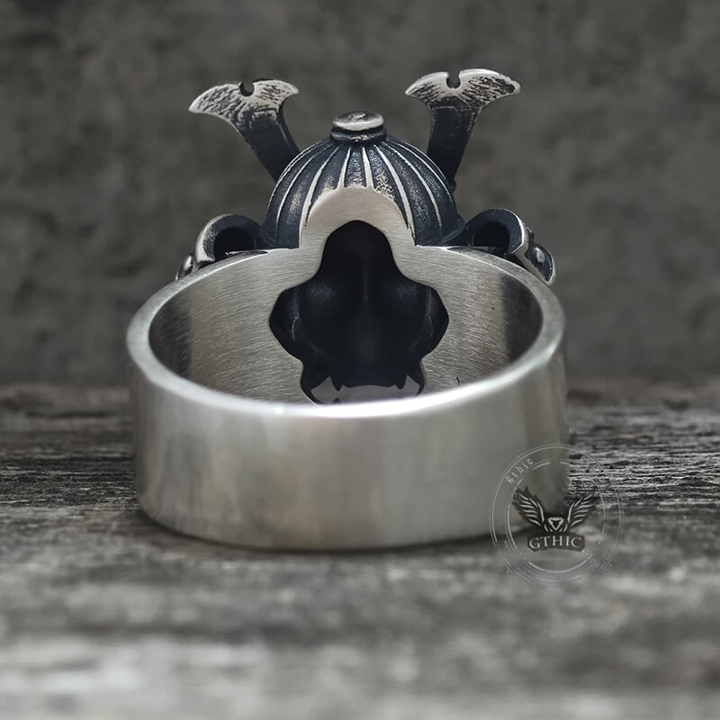 Samurai Mask Warrior Helmet Sterling Silver Ring