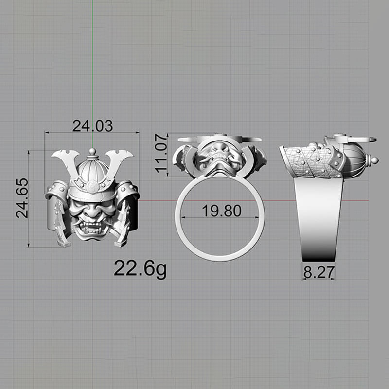 Samurai Mask Warrior Helmet Sterling Silver Ring