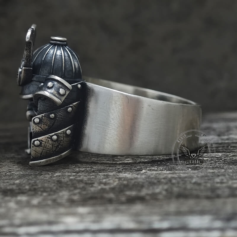 Samurai Mask Warrior Helmet Sterling Silver Ring