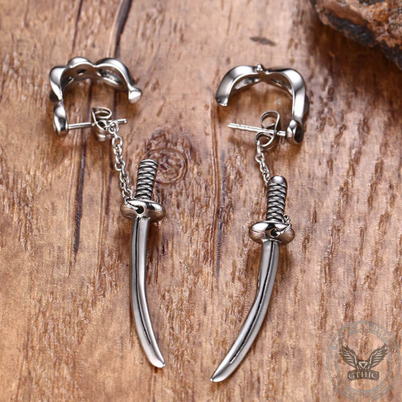 Samurai Sword Stainless Steel Stud Earrings | Gthic.com