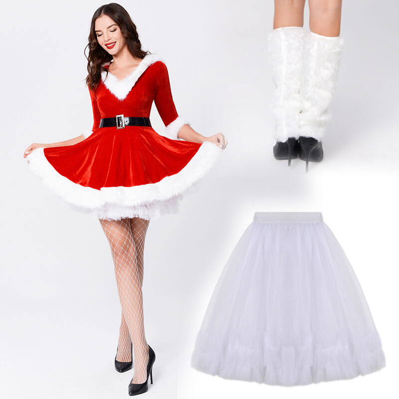 Santa Claus Hooded Dress Christmas Costume, Dress+Blet+Bustles+Leg Warmers / Red / XL-Bust 86-100 cm Santa Claus Hooded Dress Christmas Costume, Dress+Blet+Bustles+Leg Warmers / Red / XL-Bust 86-100 cm