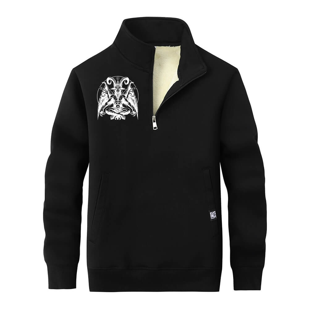 Satan Baphomet Goat Fleece Sherpa Stand Collar Zip Sweatshirt