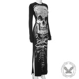 Scary Skeleton Print Polyester Maxi Dress