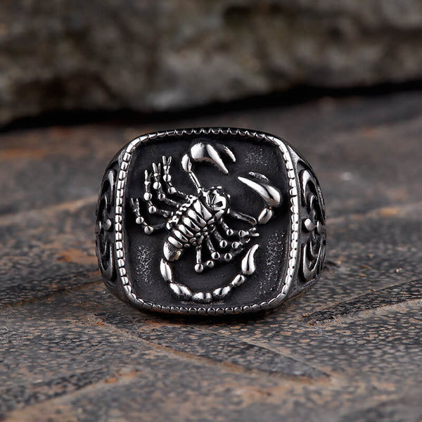 Scorpion Design Stainless Steel Signet Ring | Gthic.com