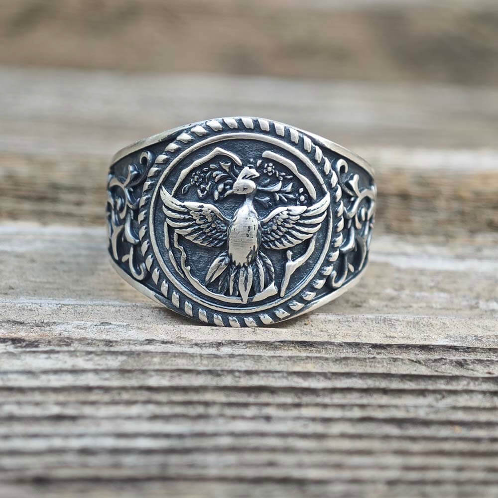 Scrolls Floral Sterling Phoenix Silver Ring  | Gthic.com