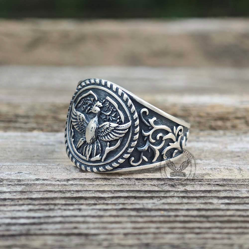 Scrolls Floral Sterling Silver Phoenix Ring