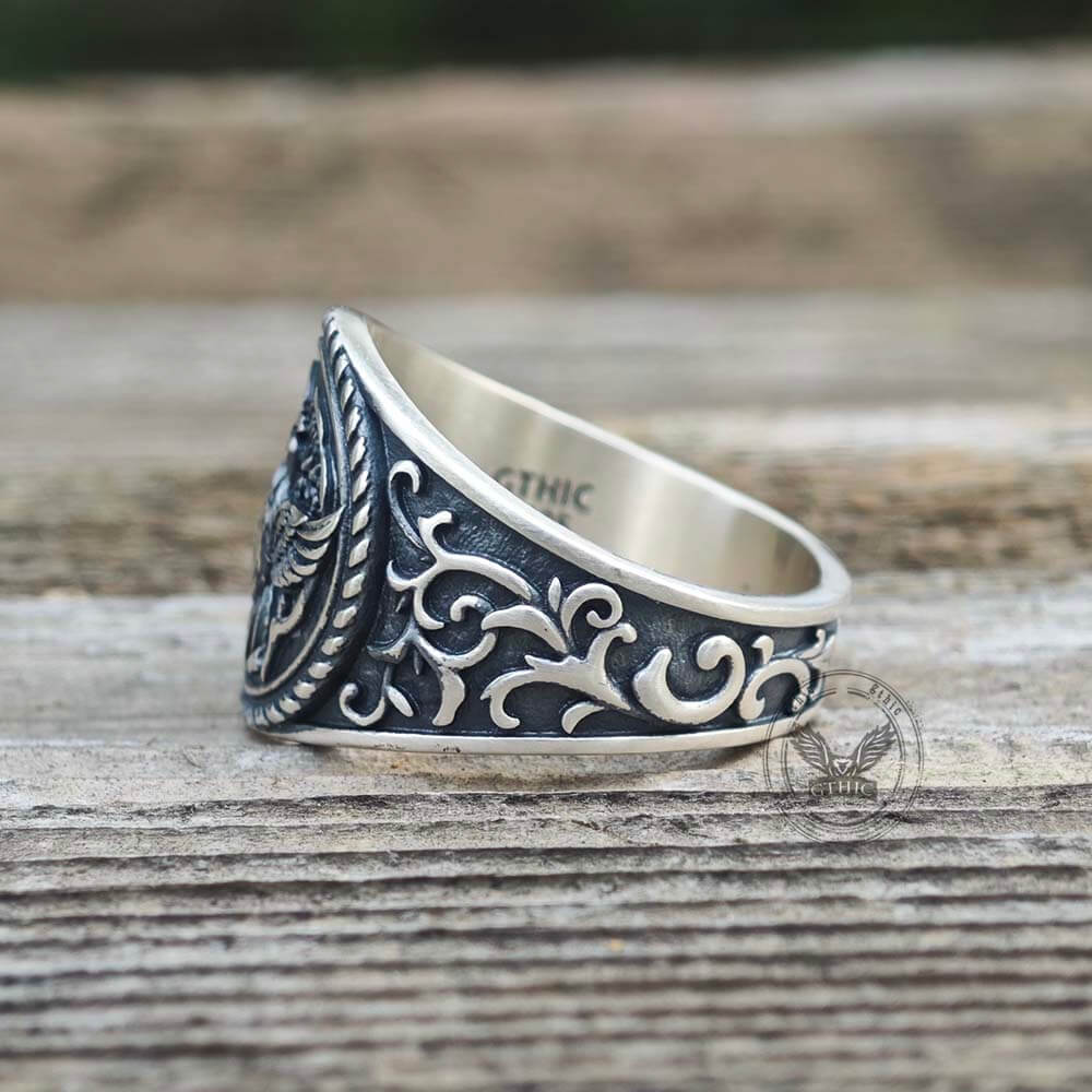 Scrolls Floral Sterling Silver Phoenix Ring