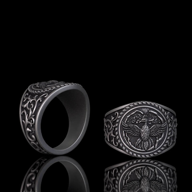 Scrolls Floral Sterling Phoenix Silver Ring01/Gthic.com