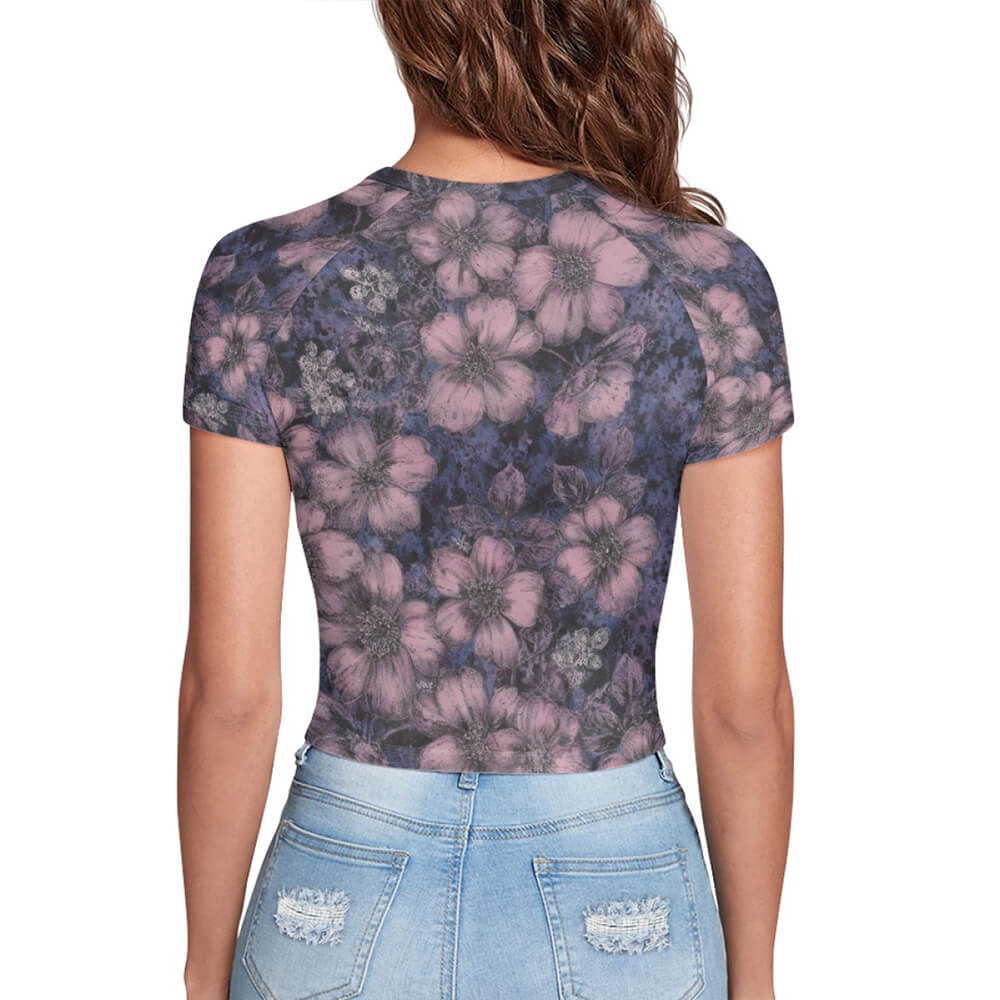 Sea of Flowers Tight Navel-Exposed Crop T-Shirt | Gthic.com