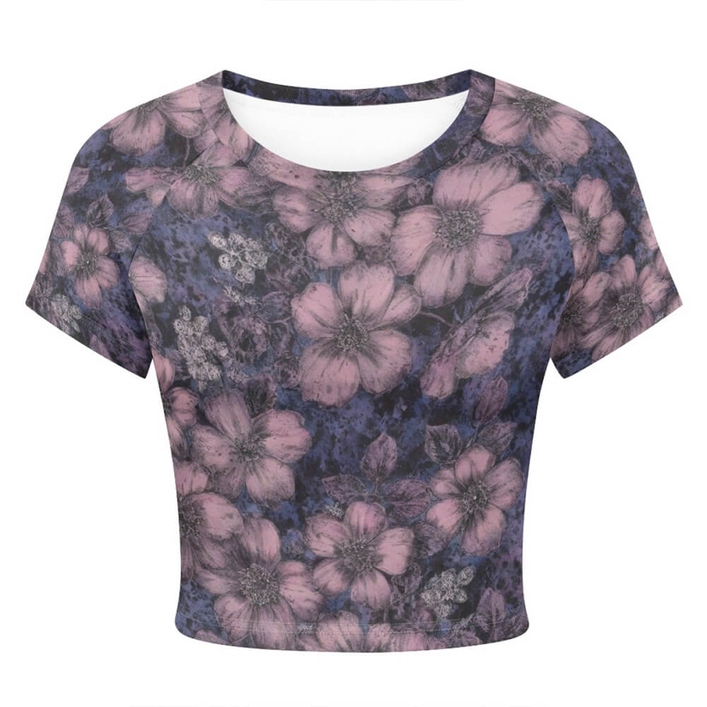 Sea of Flowers Tight Navel-Exposed Crop T-Shirt | Gthic.com