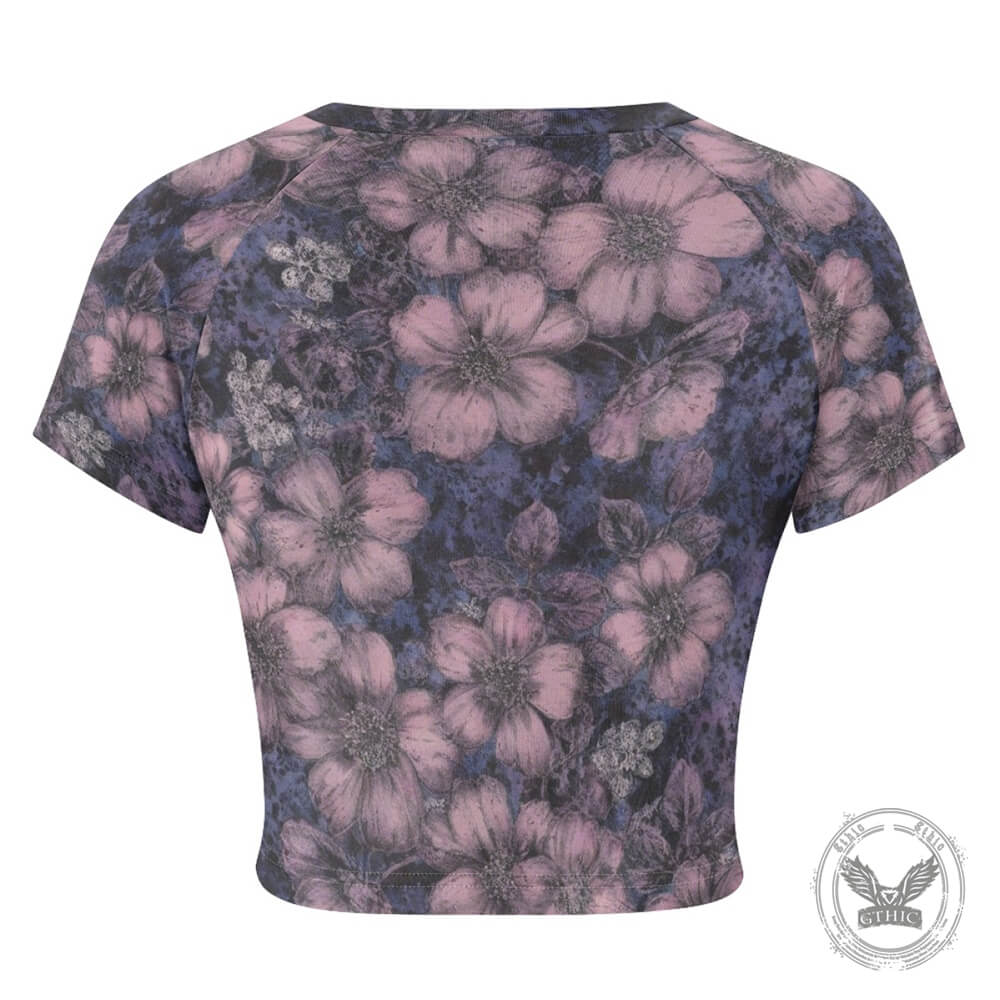 Sea of Flowers Tight Navel-Exposed Crop T-Shirt | Gthic.com