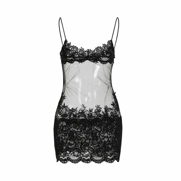 See-Through Mesh Lace Sexy Suspender Dress | Gthic.com