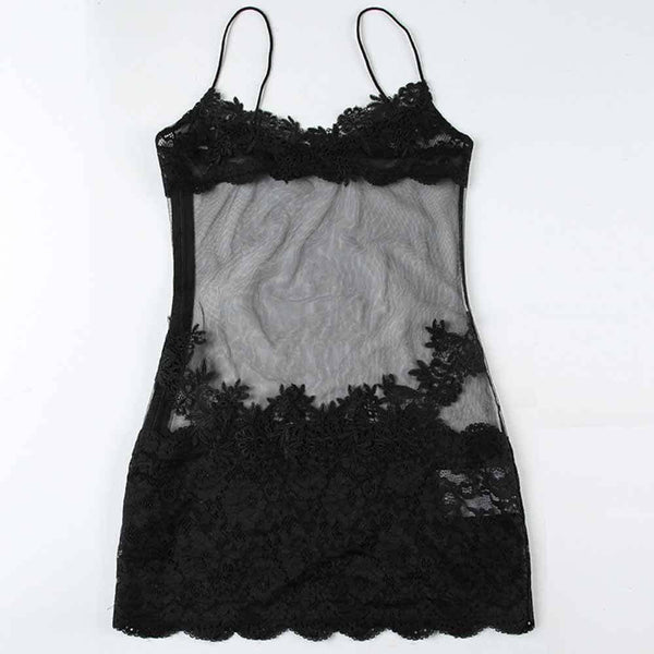 See-Through Mesh Lace Sexy Suspender Dress | Gthic.com