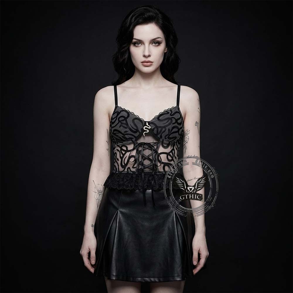 See-Through Snakeskin Embroidery Lace Hem Corset | Gthic.com