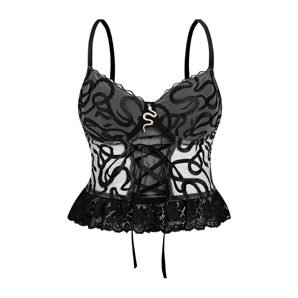 See-Through Snakeskin Embroidery Lace Hem Corset | Gthic.com