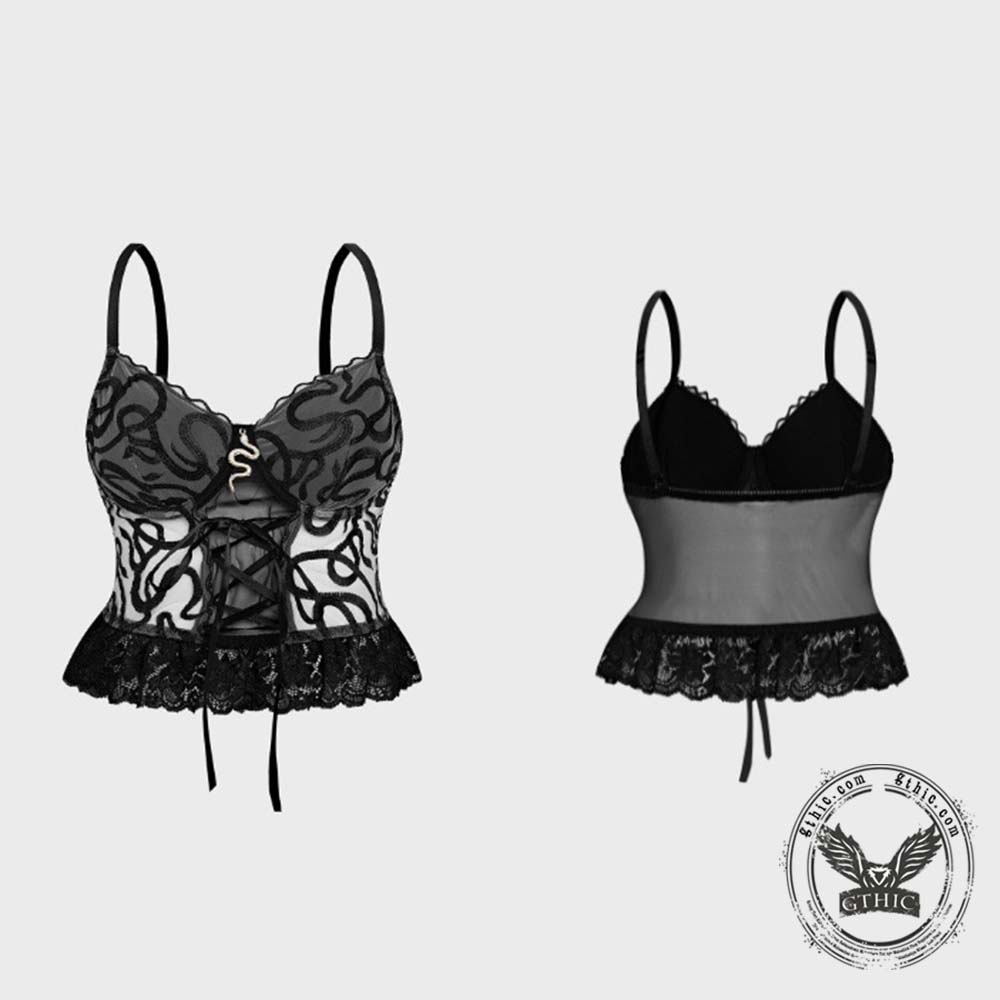 See-Through Snakeskin Embroidery Lace Hem Camisole