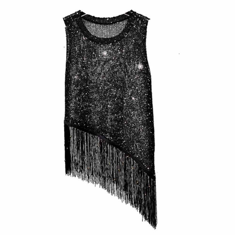 Sequined Fringe Sleeveless Suspenders Vest Top