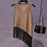 Sequined Fringe Sleeveless Suspenders Vest Top