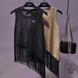 Sequined Fringe Sleeveless Suspenders Vest Top 01 | Gthic.com