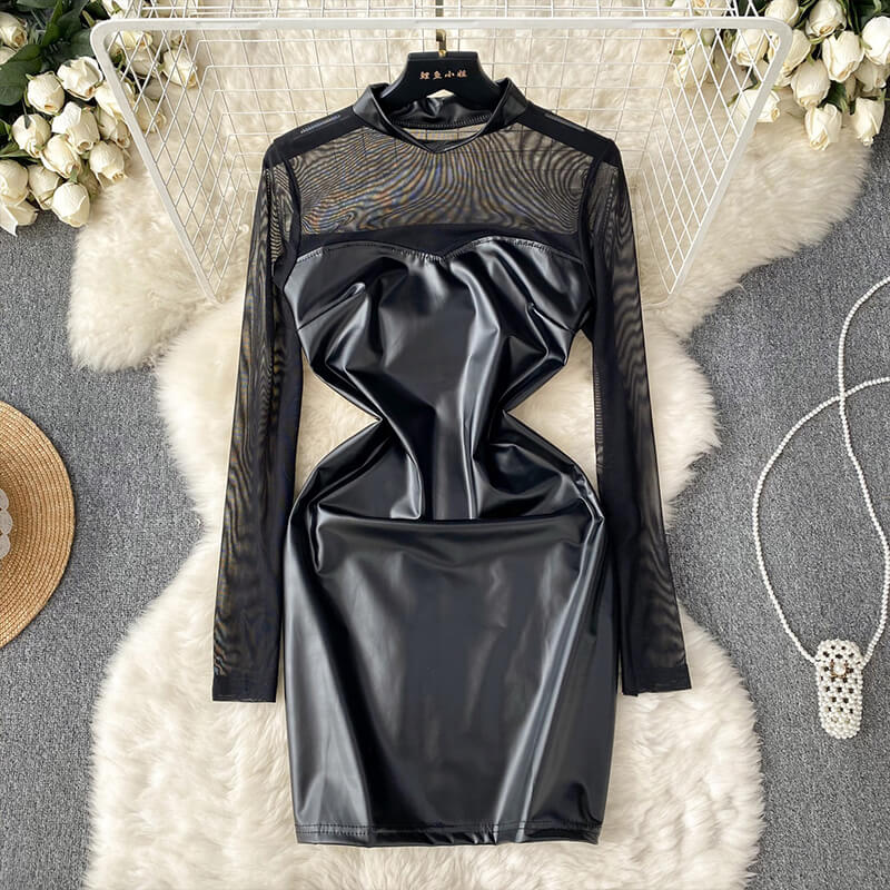 Sexy Black Mesh Patchwork Slim Fit Hip Dress | Gthic.com