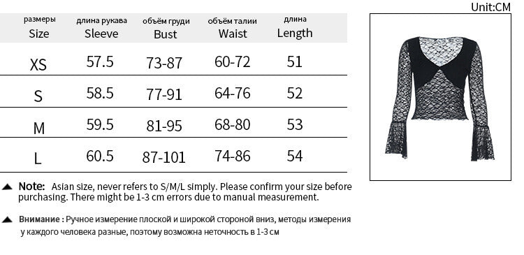 Sexy Black See-Through Lace Bell-Sleeved Top