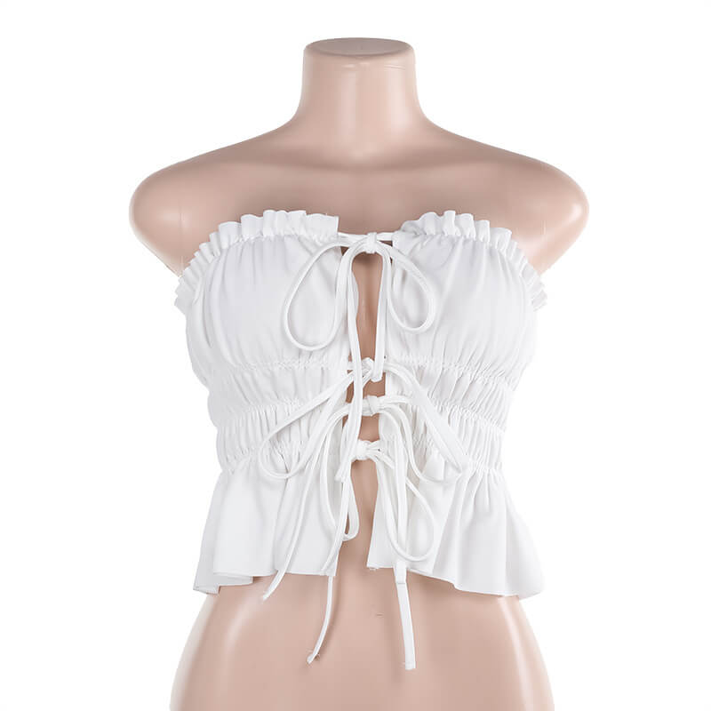 Sexy Elastic Pleated Lace-Up Cropped Tube Top | Gthic.com